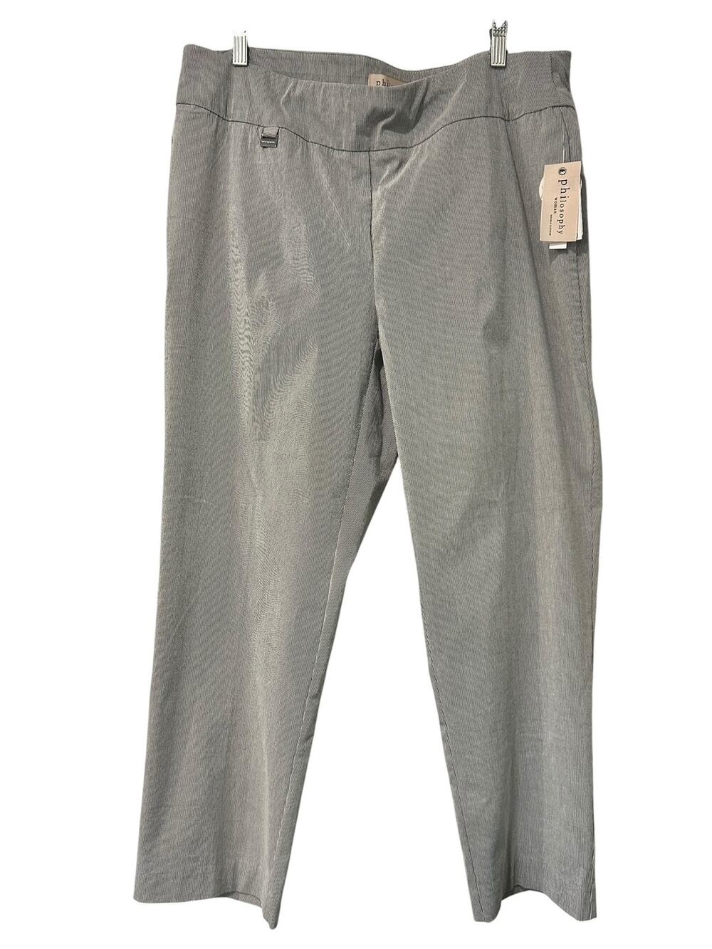 Philosophy Woman NEW Ankle Pants Stretch Pull On Preppy SZ 1X Gray White Striped